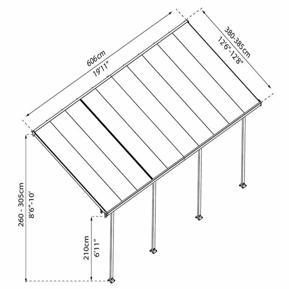 image 1 of Patio Cover Feria 4M Deep 4X6.06 Clear - Polycarbonate - L606 x W385 x H305 - Grey Grey