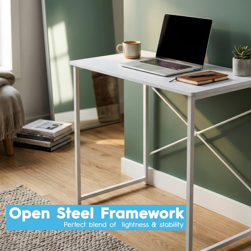 image 1 of Harbour Housewares Wooden Computer Desk - PC Computer Workstation Laptop Tubular Steel Compact Wooden Office Desk | Black | Black | One Size