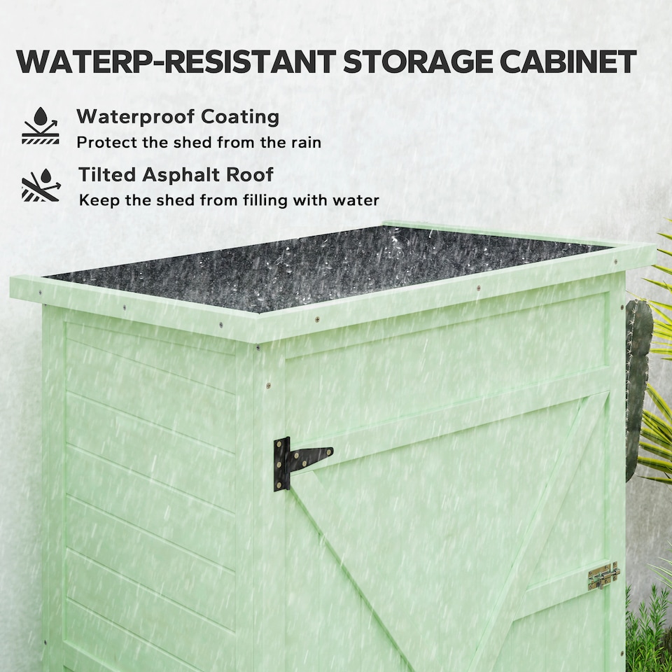 image 1 of Outsunny Wooden Garden Shed, Outdoor Storage Small Shed with 2 Shelves, Sloped Roof and Bolt Latch, Compact Utility Tool Cabinet Organiser for Yard Patio Garage, 75 x 56 x 115 cm, Green | Green | 1