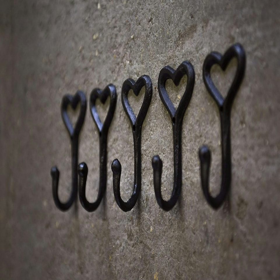 image 1 of Marco Paul  Set of 5 iron Wall Mounted Love Heart Coat Rack and Hooks Home Décor Black | One Size