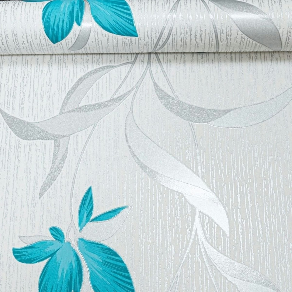 image 1 of Erismann Fleur Vinyl Textured Wallpaper - Teal - 10m x 53cm Green