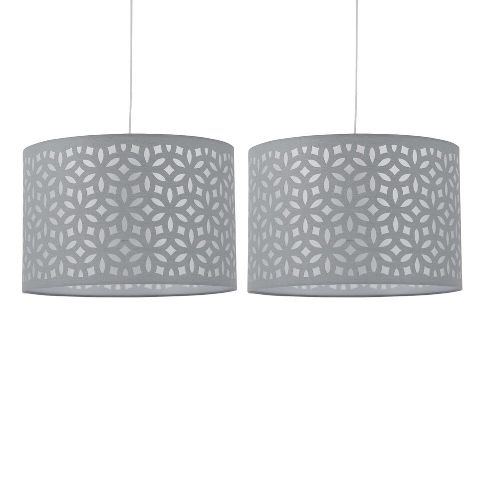 image 1 of Set of 2 Grey Laser Cut 30cm Pendant Lightshades | Grey | Large | 2