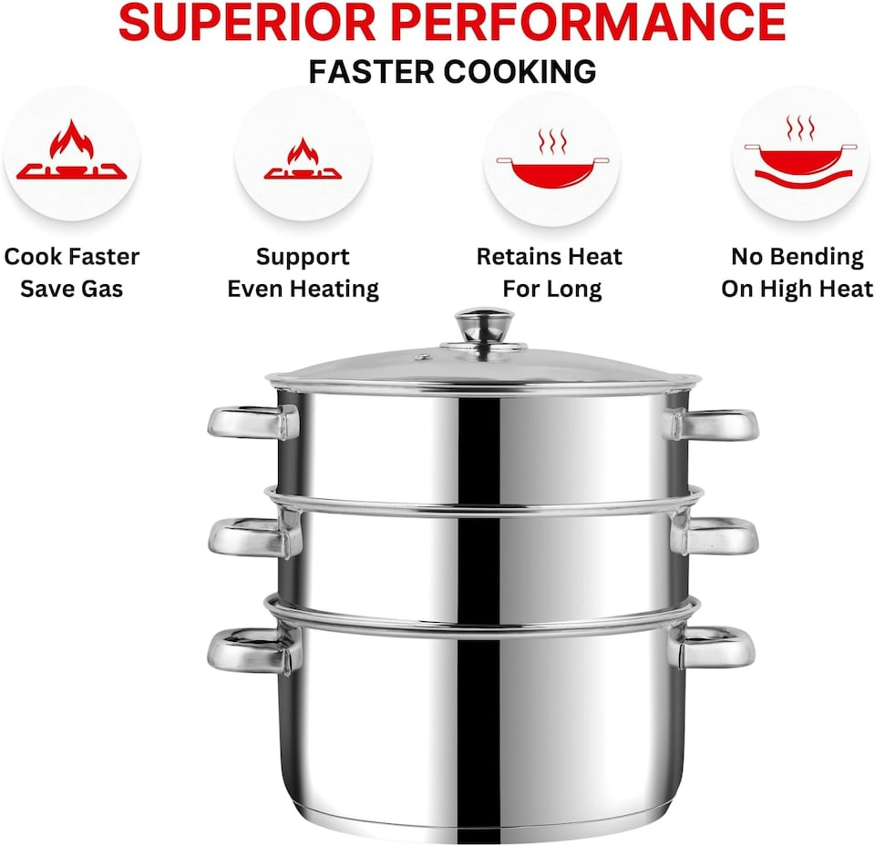 image 1 of Stainless Steel 3-Tier 18cm Casserole & Steamer Set