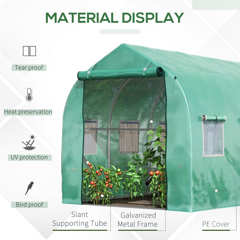 image 1 of Outsunny 4 x 2 M Walk in Polytunnel Greenhouse Galvanised Steel w Zipped Door