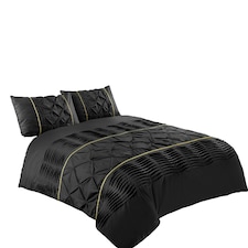 Duvet Cover And Pillowcase Set Silver Black Red Lilac White Pintuck Pleated Design Polycotton Linen Black | Black | Double