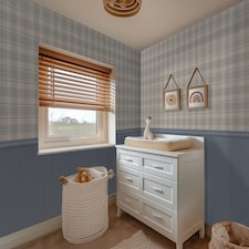 Traditional Check Panel Wallpaper in Cream and Blue with Blue Panel | Blue | Blue