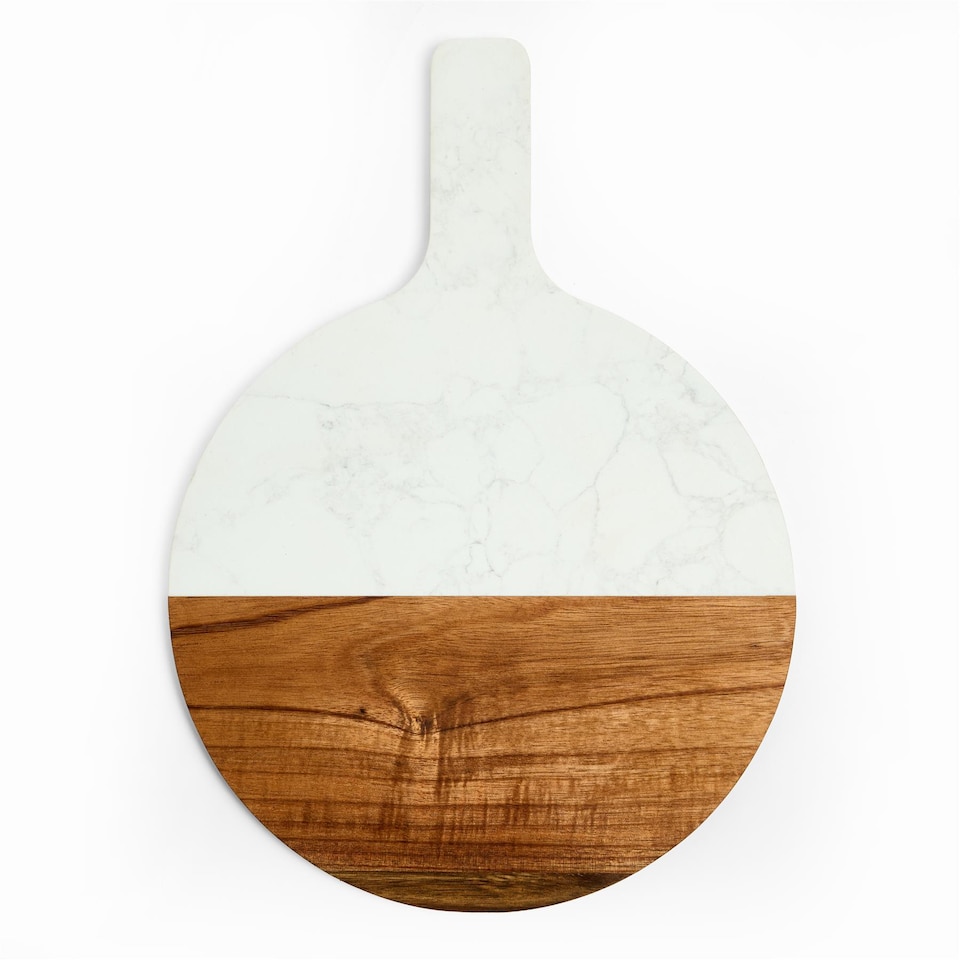 image 1 of OHS Acacia Wood Marble Effect Cheese Platter Boards with Handle | Brown | Marble