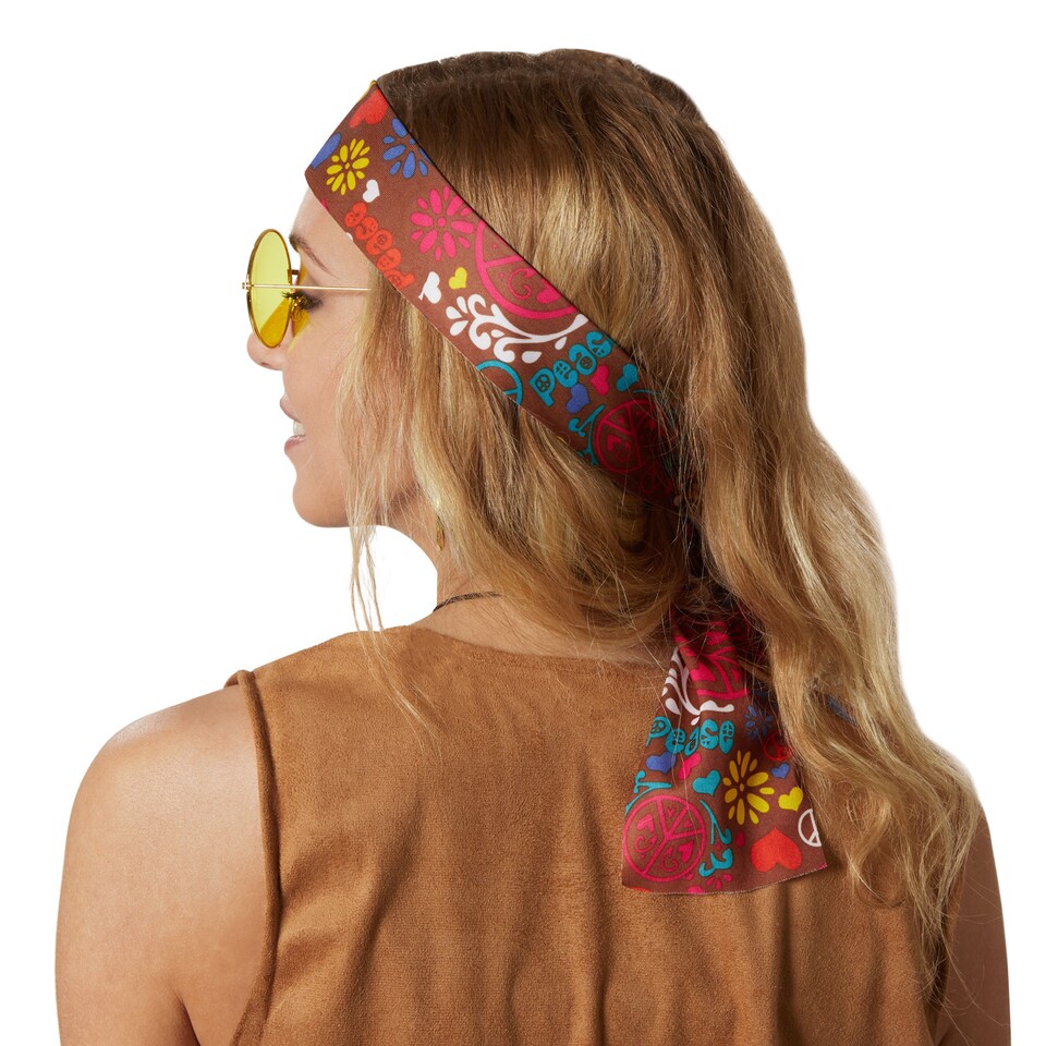 image 1 of Womens Fancy Dress Costume - Hippie Waistcoat, Trousers and Accessories | Multi | colourful | 1