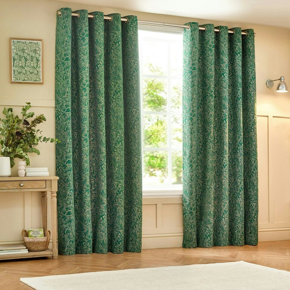 image 1 of Wylder Grantley Jacquard Emerald Eyelet Curtains 168 x 137cm