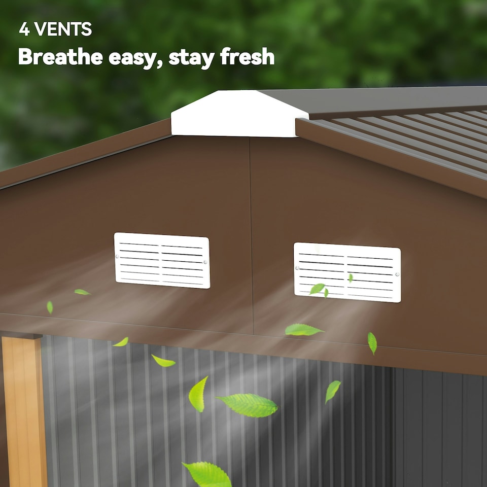 image 1 of Outsunny 13 x 11ft Garden Shed Storage w/ Foundation Kit, Vent, Light Brown
