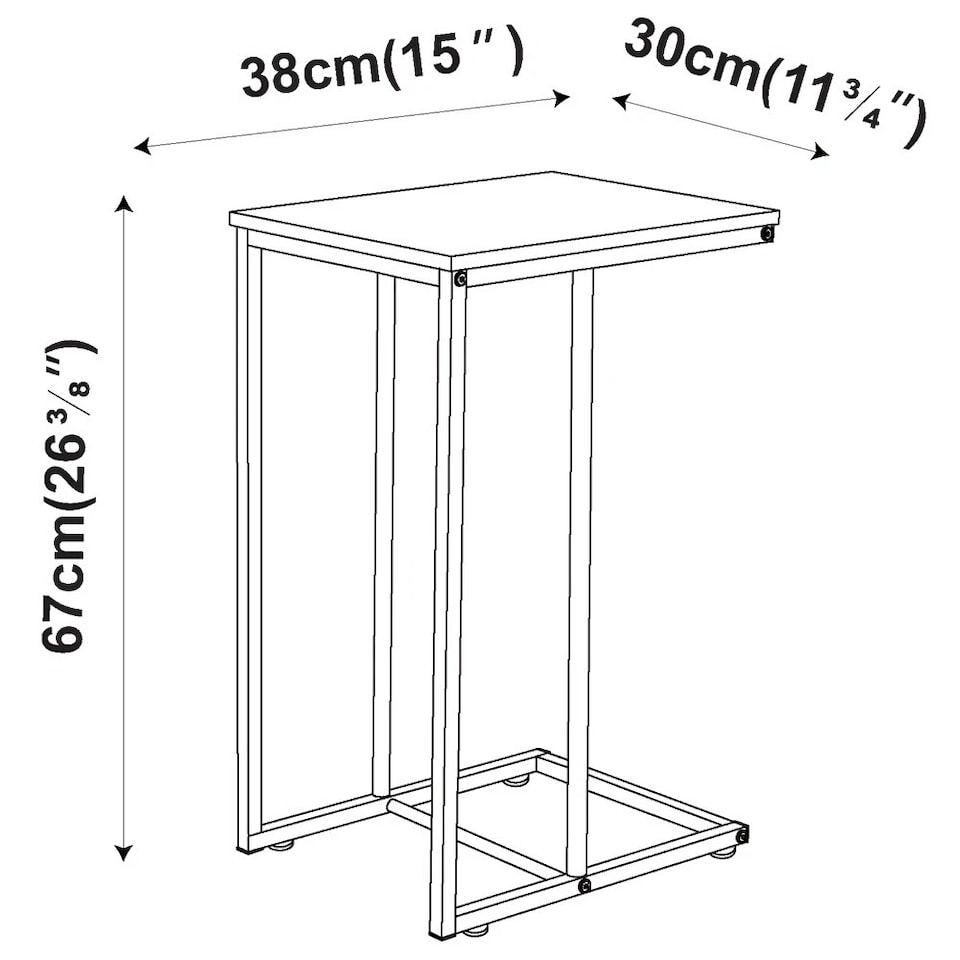 image 1 of C Shaped Side End Table Coffee Snack Living Room Bedside Under Sofa Metal Frame | Multi | Rustic Brown | 1