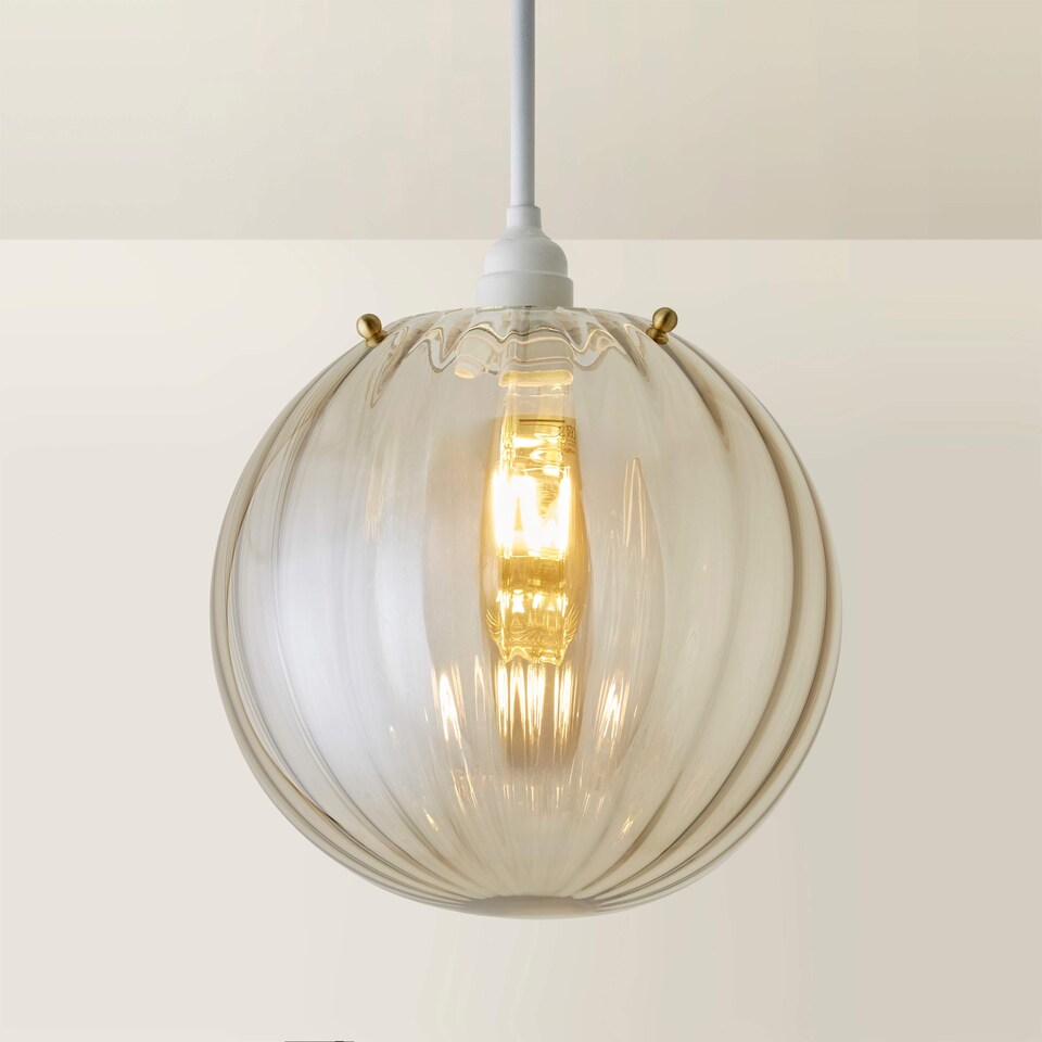 image 1 of ValueLights Chessy Ribbed Glass Easy Fit Lamp Shade & Bulb | Gold