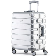 Flight Knight Premium Travel Suitcase - 8 Wheels Built-in TSA Lock Aluminium Frame, ABS Hard Shell Carry on Check in Luggage - 100+ Airlines Approved Silver | Aluminium | Cabin Bag