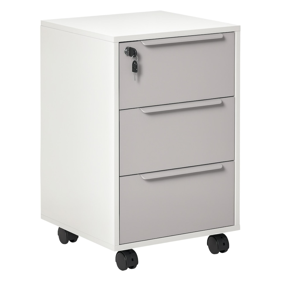 image 1 of HOMCOM Modern 3-Drawer Locking File Cabinet Mobile Filing Cabinet Grey White