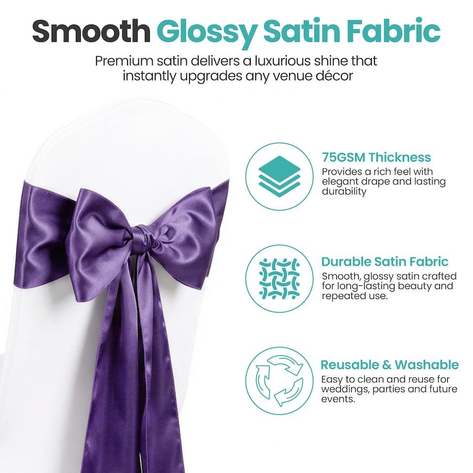 image 1 of 7"x108" Satin Chair Sash, Chair Sashes Hammed Edges Bow Tie - 1pc