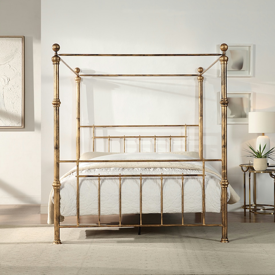 image 1 of Welwyn Vintage Victorian 4 Poster Antique Brass Metal Bed Frame (King)