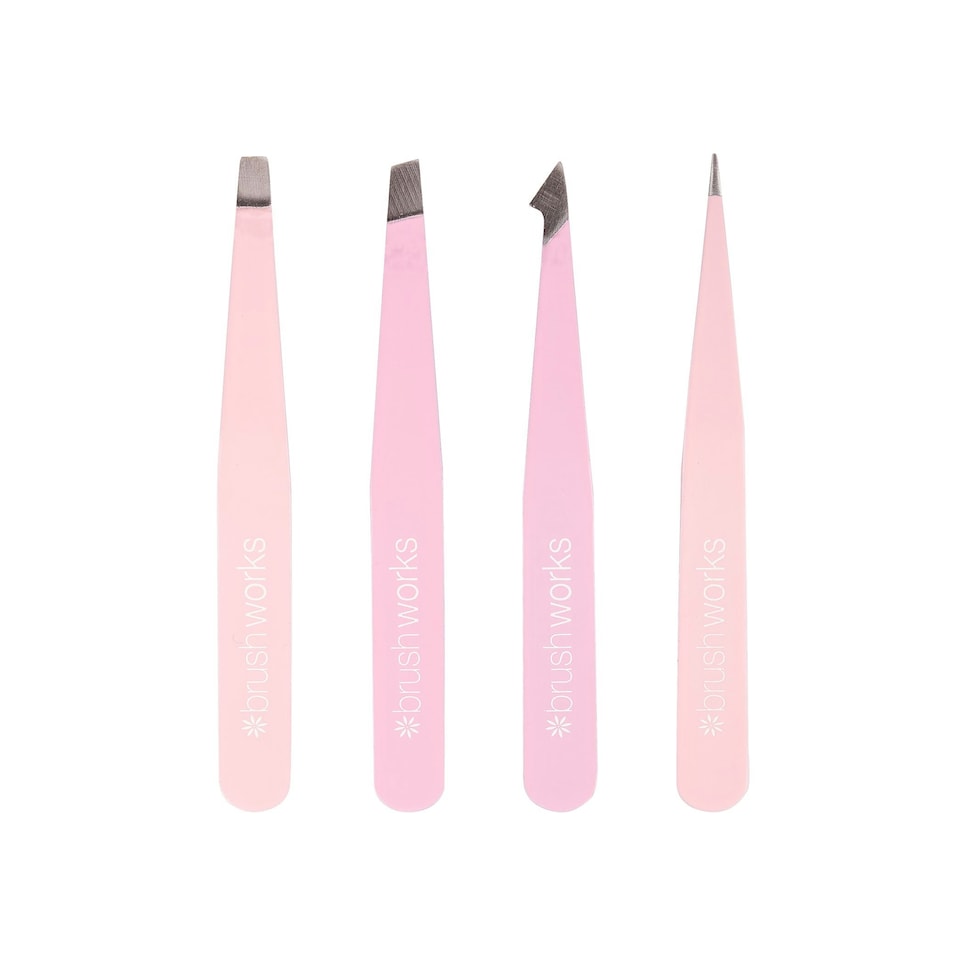 image 1 of Brushworks 4 Piece Combination Tweezer Set - Pink
