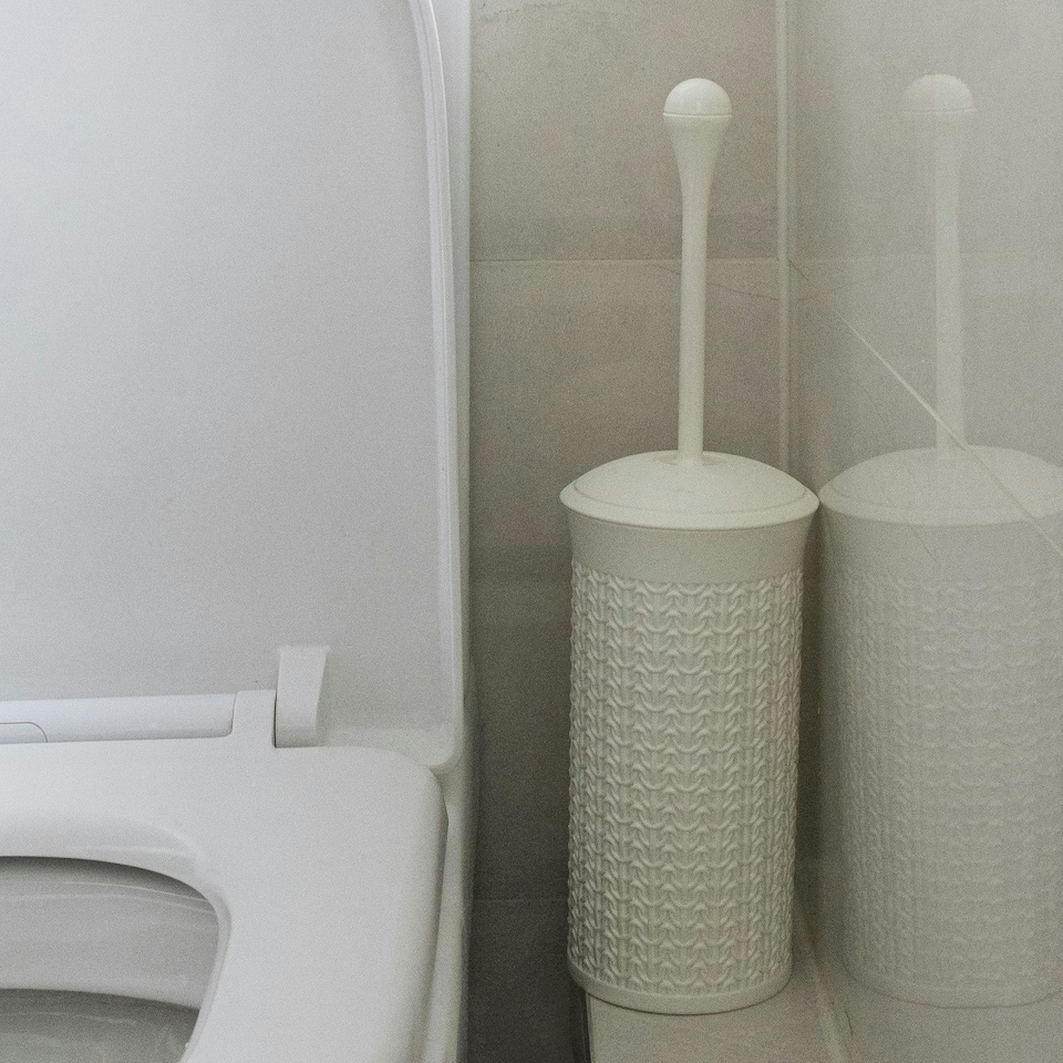 image 1 of JVL Knit Design Loop Plastic Toilet Brush and Holder, Ivory White