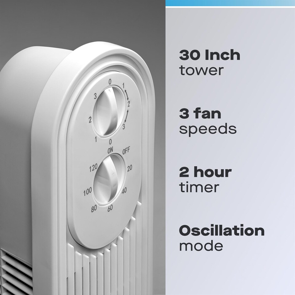 image 1 of Daewoo 30 Inch Oscillating Tower Fan With Timer White