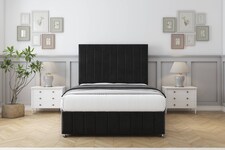 Sloomy California Black Plush Divan Bed With Mattress No Drawers With 26" Strutted Headboard & 12" Matching Footboard 6' Super King | Black | Black | Super King | 1
