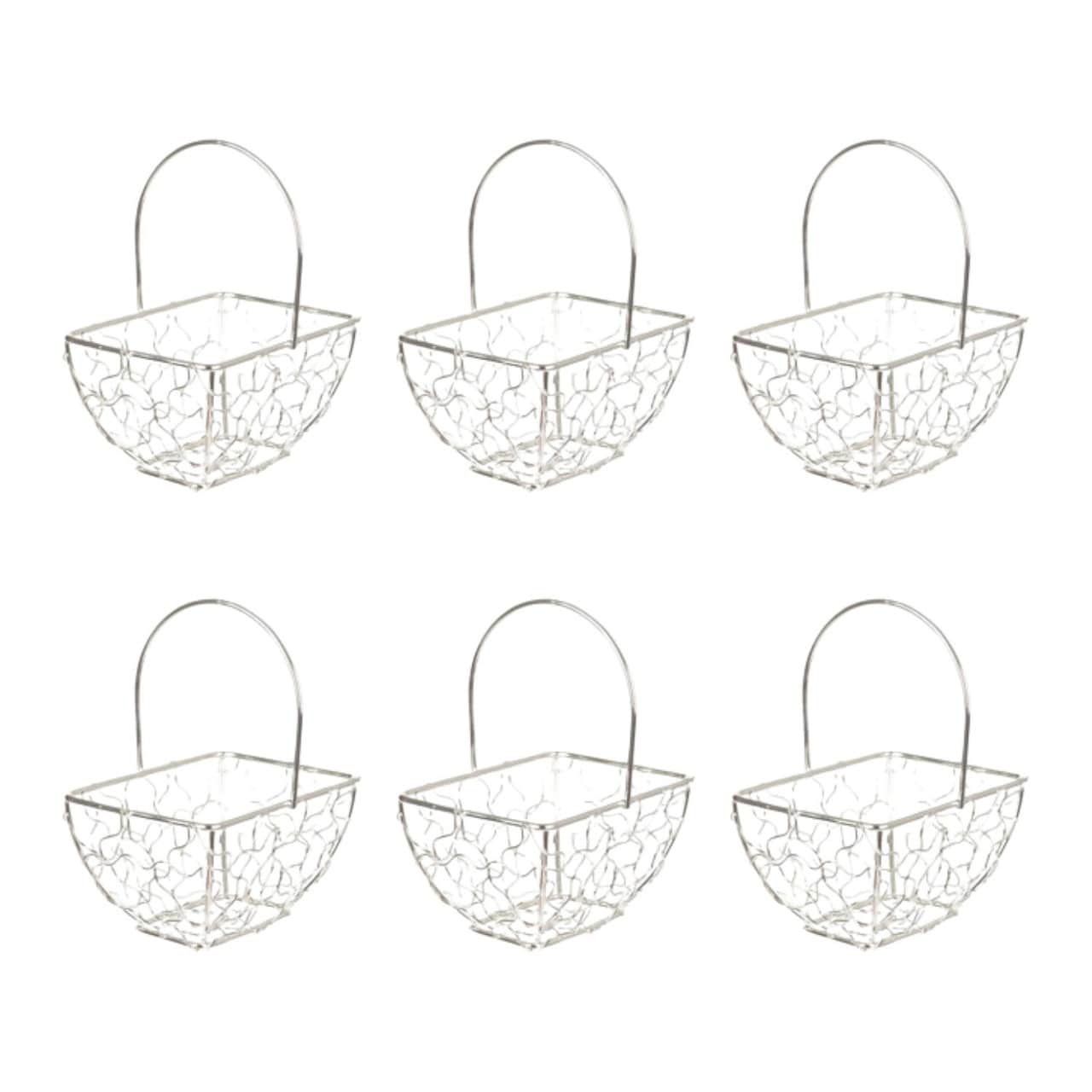 Rectangle Basket Wire Mesh - 10x8x6cm White Silver & Set of 6 1
