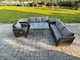 image 1 of Fimous Outdoor Lounge Sofa Set Wicker PE Rattan Garden Furniture Set with Rectangular Dining Table Reclining Chair 2 Side Tables Dark Grey Mixed