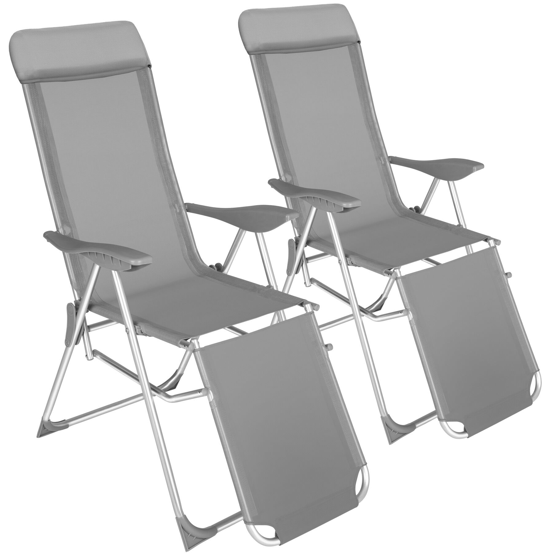 2 folding aluminum garden chairs with headrest and footrest | Grey | grey | 2