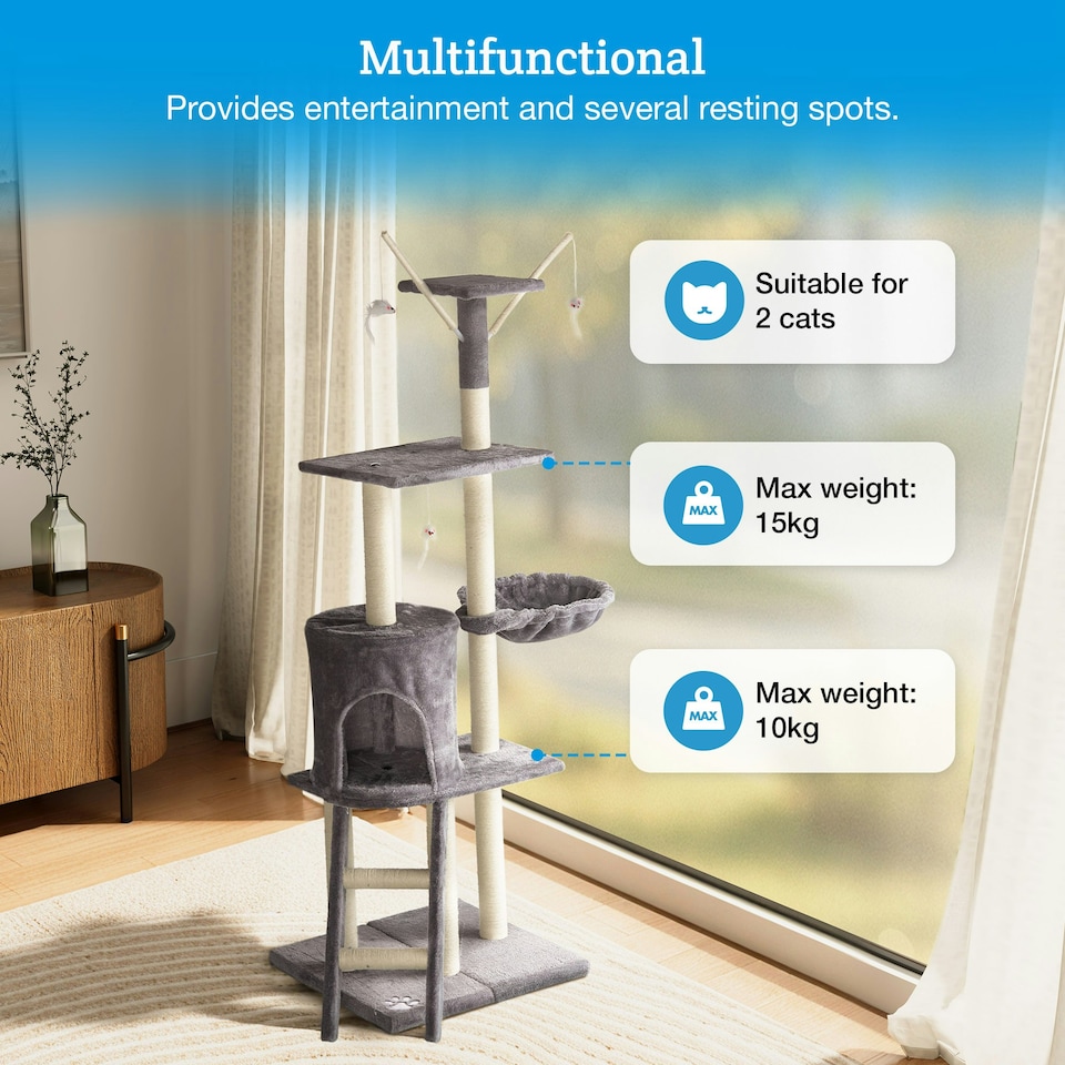 image 1 of Milo & Misty Cat Tree Multilevel with Scratching Posts 146cm