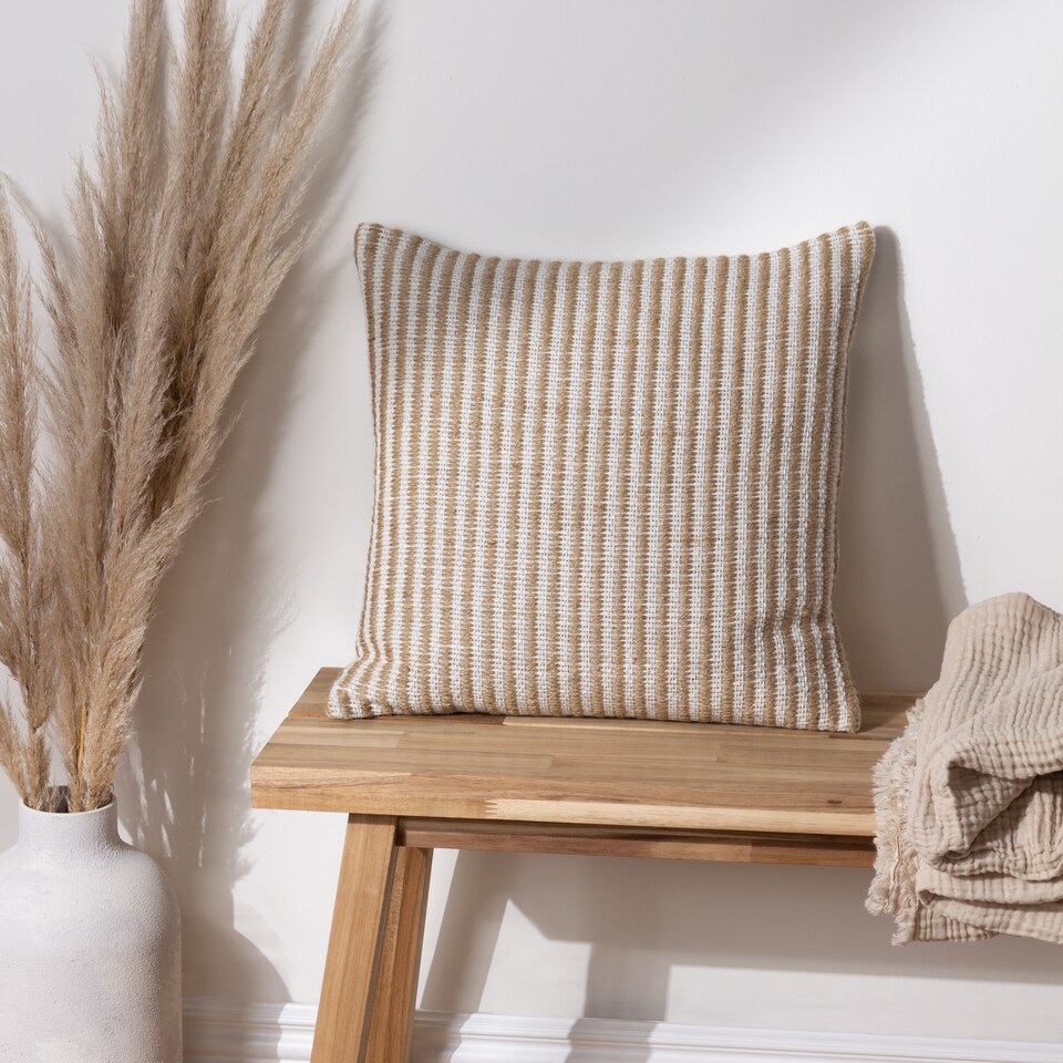 image 1 of Yard Organik Stripe Woven Cushion, Natural, 45 x 45cm