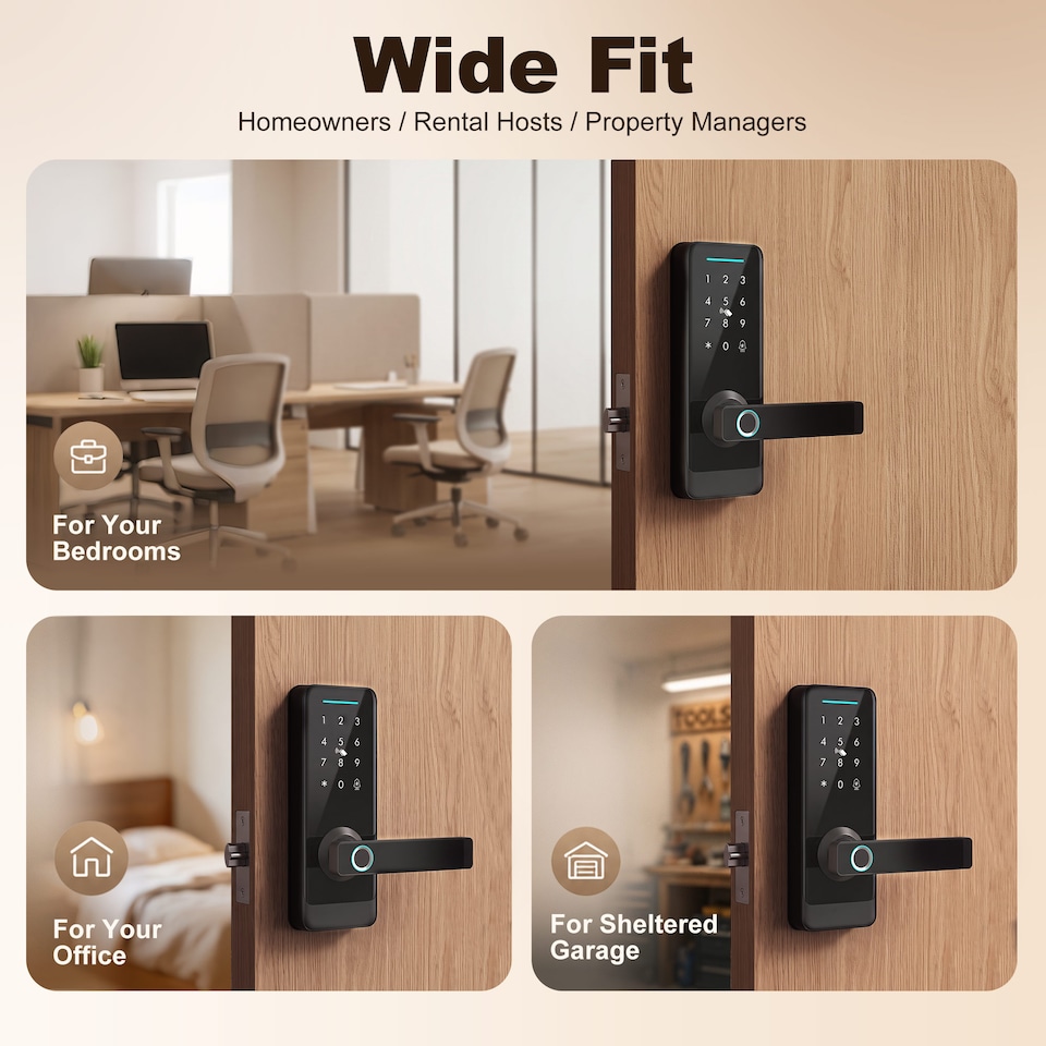 image 1 of HOMCOM Smart Door Lock, Fingerprint/Passcode/APP/NFC/Key, Doorbell