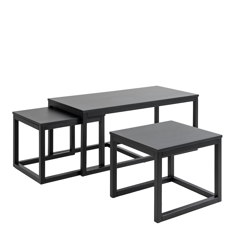 image 1 of Cornus Square Coffee Table Set in Matt Black Set of 3