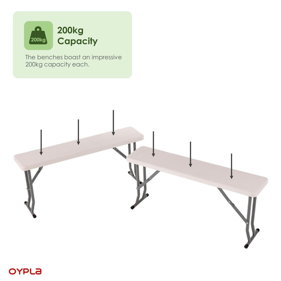 image 1 of Oypla 2x 3ft 95cm Folding Heavy Duty Outdoor 2 Person Trestle Bench Chair White