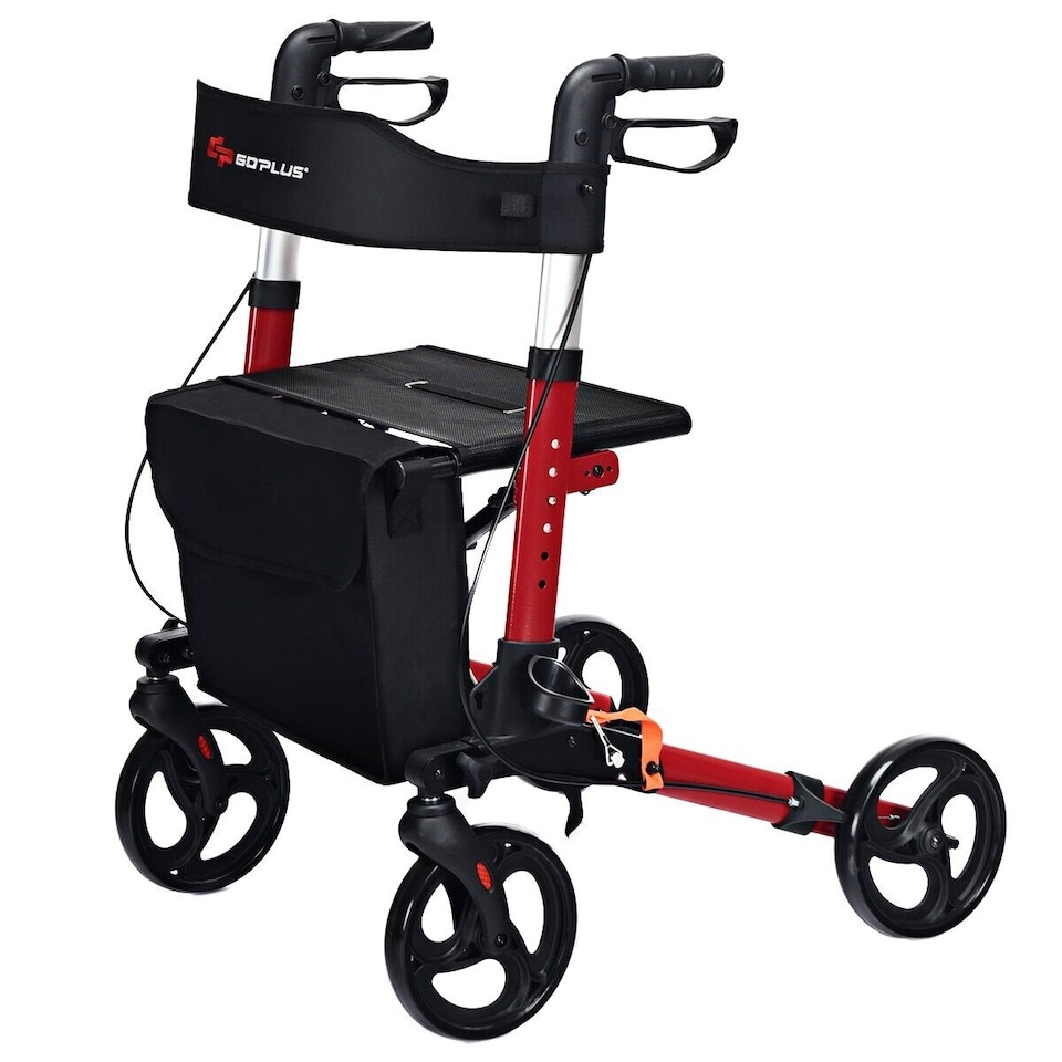 image 1 of COSTWAY Folding Rollator Walker Aluminium Mobility Aid Red | Red