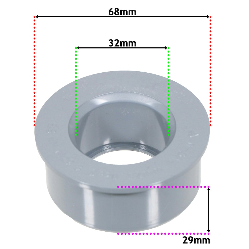image 1 of SPARES2GO 32mm Boss Adaptor Solvent Weld Soil Stack Waste Pipe Reducer Push Fit Seal Ring (Grey)