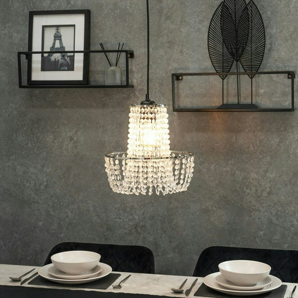 image 1 of ValueLights Tegan Plastic - Acrylic Polished Silver Tiered Ceiling Pendant Droplets Shade