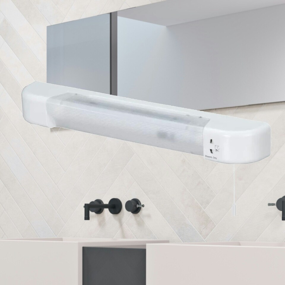 image 1 of Set of 2 White - Chrome Bathroom Shaver Lights White | White