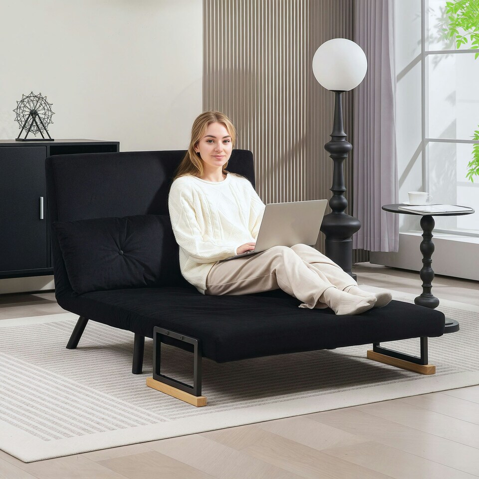 image 1 of HOMCOM Click Clack 2 Seater Sofa Bed for Living Room, Guest Room, Black 