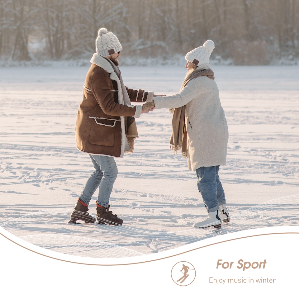 image 1 of Pom Pom Beanie Hat with Rechargeable Bluetooth Wireless Headphones Integrated – Audio, Volume, Call Buttons - Built-In Mic for Hands Free Calls - August EPA30G | Cream | 1