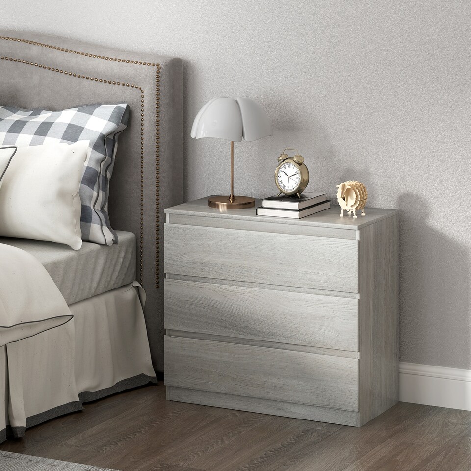 image 1 of HOMCOM Chest of Drawers, 3 Drawer Storage Cabinet Unit for Bedroom, Grey