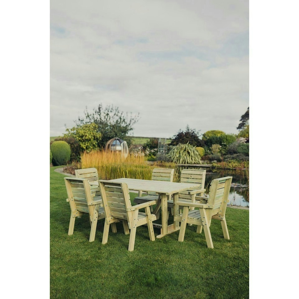 image 1 of Clover 6 Seater Rectangular Table Set with 6 Chair - Pressure Treated Timber - Partially Assembled