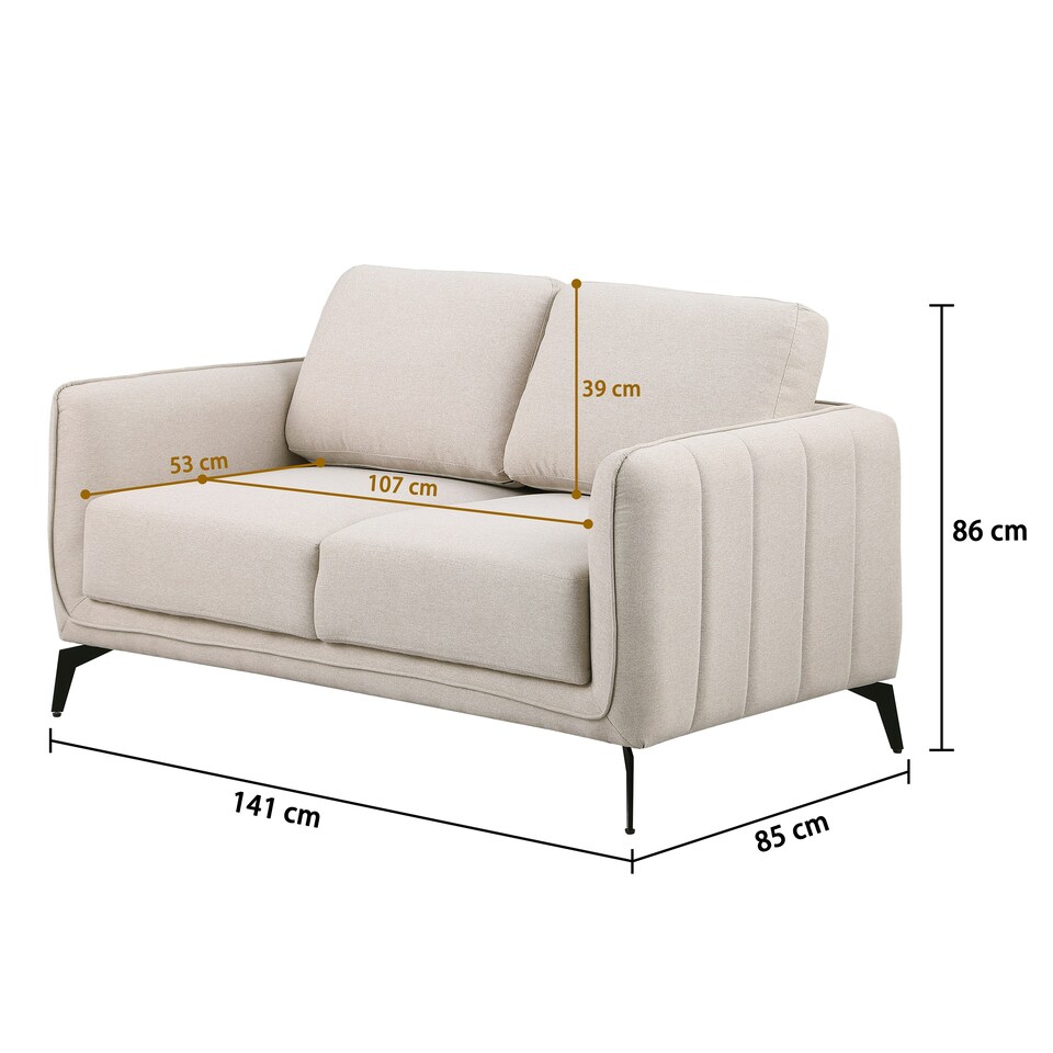 image 1 of Oslo Modern Scandi Style Fabric Living Room 2 Seater Sofa (Beige)