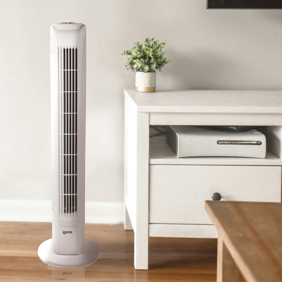 image 1 of Igenix DF0035T Tower Fan, Oscillating, 7.5 Hour Timer, 29 Inch, White