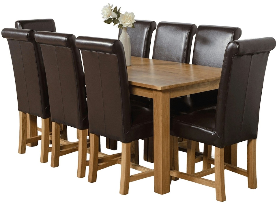 image 1 of Oslo 180 x 90 cm Large Oak Dining Table and 8 Washington Leather Chairs | Brown | Brown