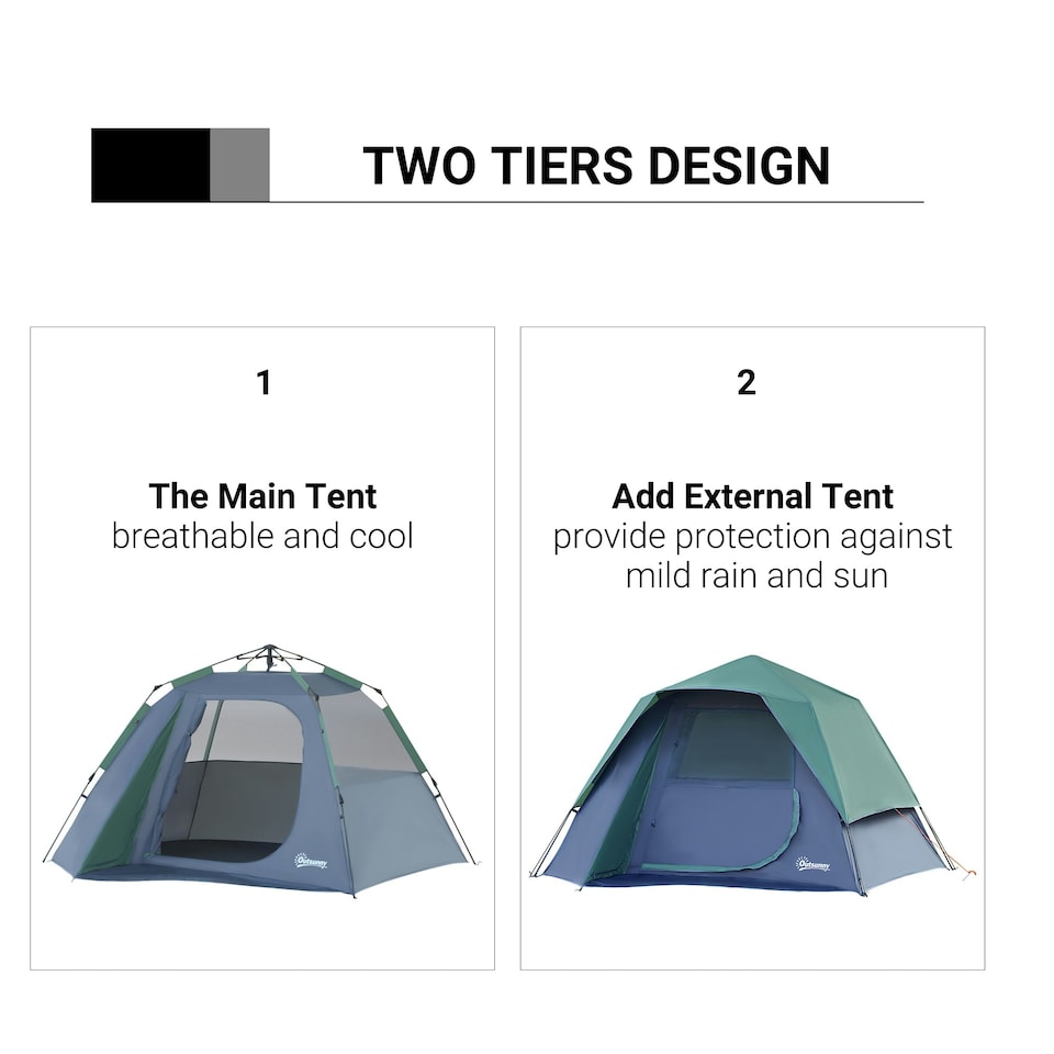 image 1 of Outsunny Family Pop-Up Camping Tent W/ Removable Waterproof Rainfly, Storage Bag