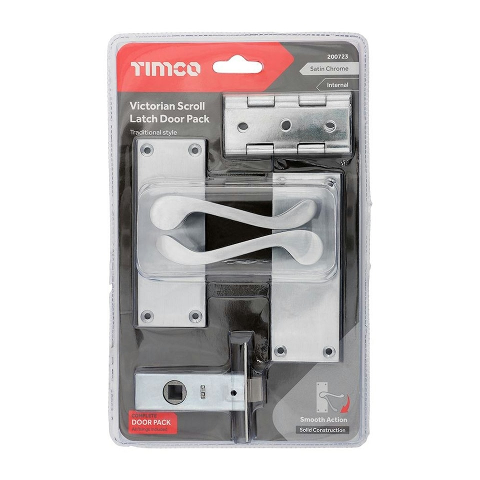 image 1 of Timco - Victorian Scroll Latch Door Pack - Satin Chrome (Size Mixed - 2 Pieces) | Chrome