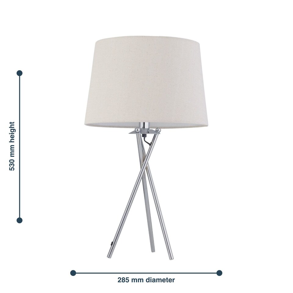 image 1 of Tripod - Chrome Lamp with Natural Linen Shade | Chrome | Brown | Large | 1