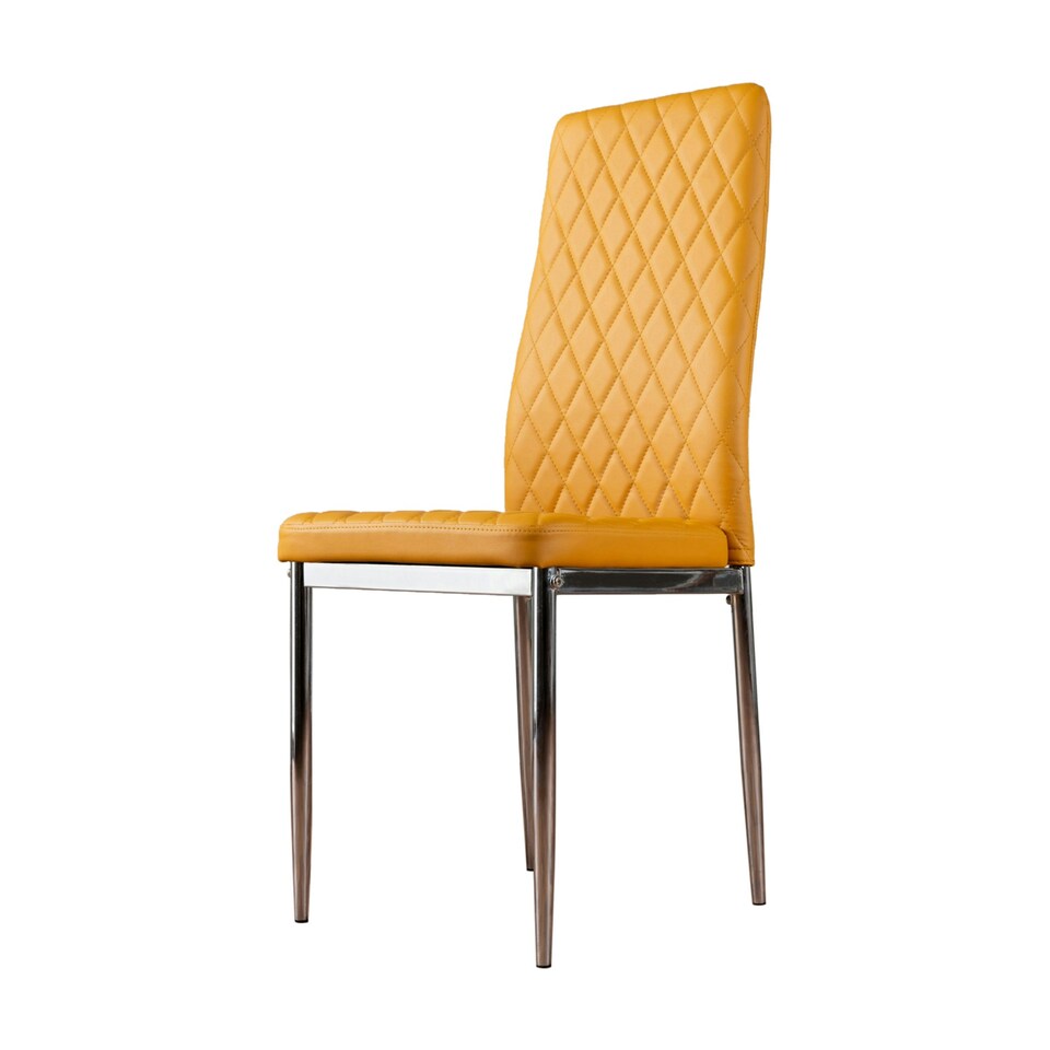 image 1 of Furniturebox 6x Milan Mustard Yellow Chrome Hatched Faux Leather Dining Chairs