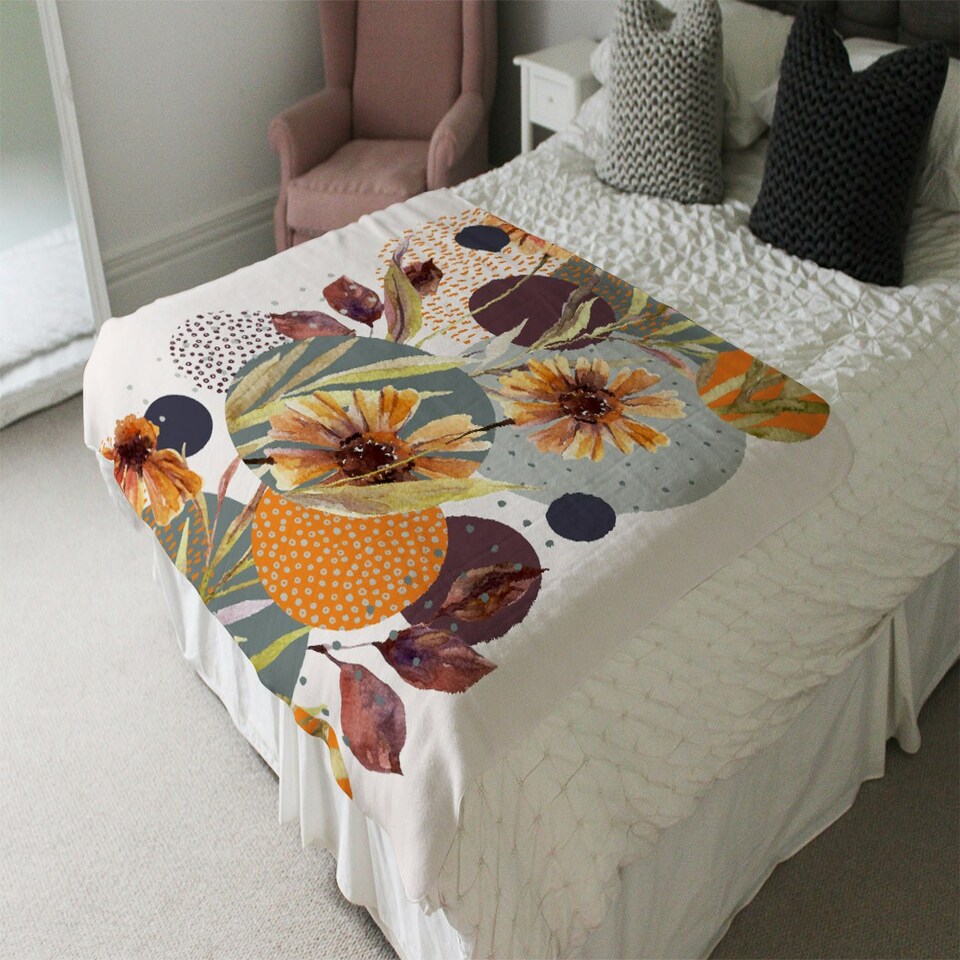 image 1 of Orange Geometric With Flowers (Blanket)