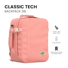 CabinZero Classic Tech Backpack 28L, Underseat Approved & Padded Laptop Sleeve | Pink | Pinku