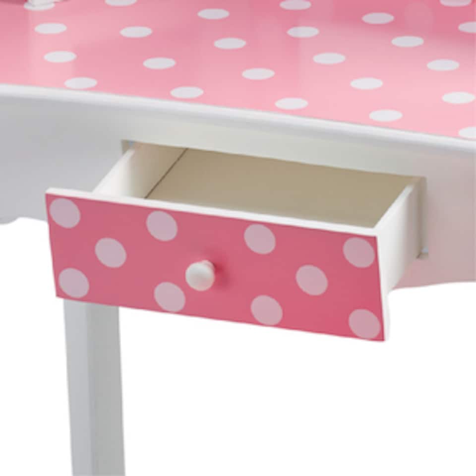image 1 of Teamson Kids Play Vanity with Stool, Gold & White Polka Dots, Gisele